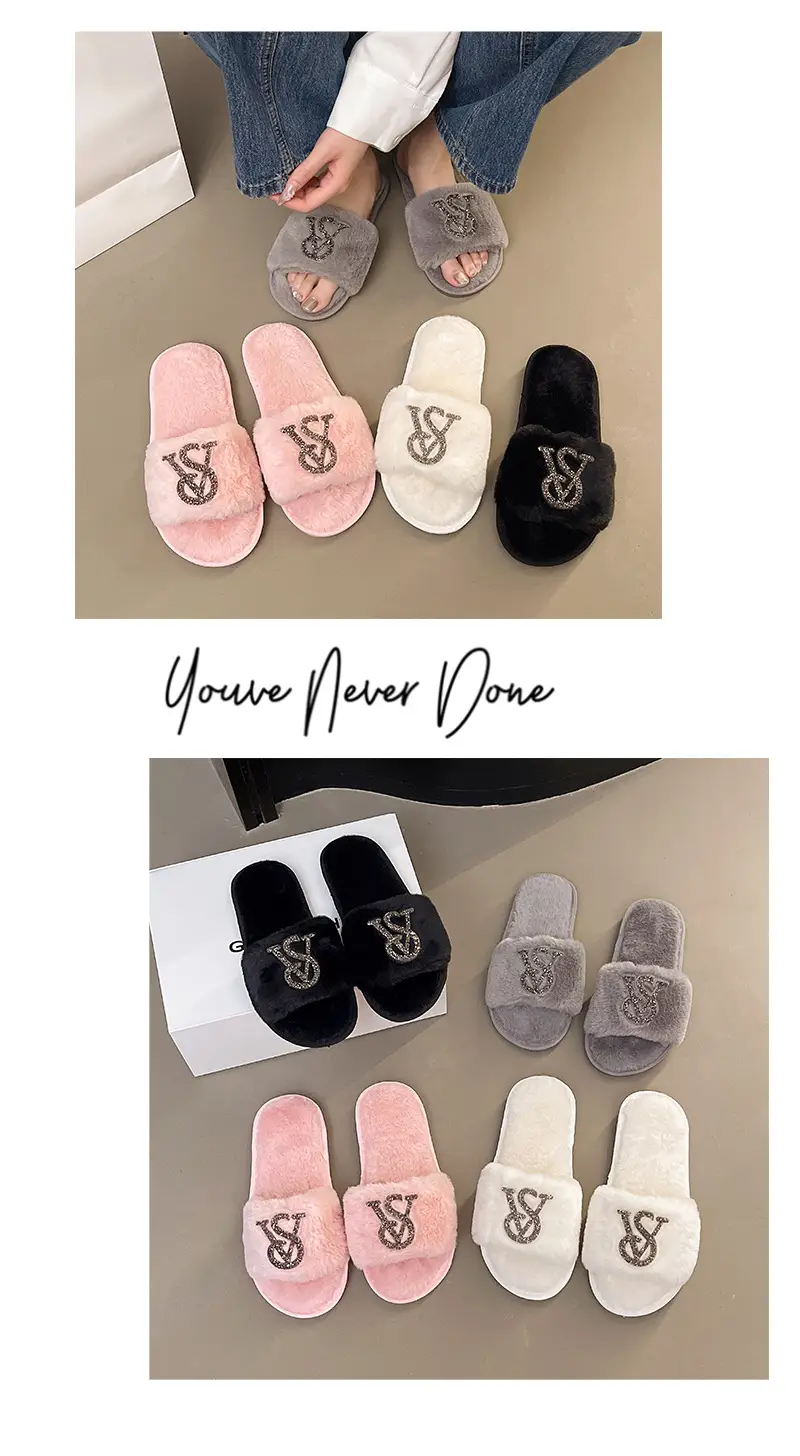 Light Luxury Trendy Brand 2025 Mao Mao Slippers Women's Slippers for Outer Wear Cotton Slippers Home Mao Mao Warm plus size Bright and Flat — feature 10
