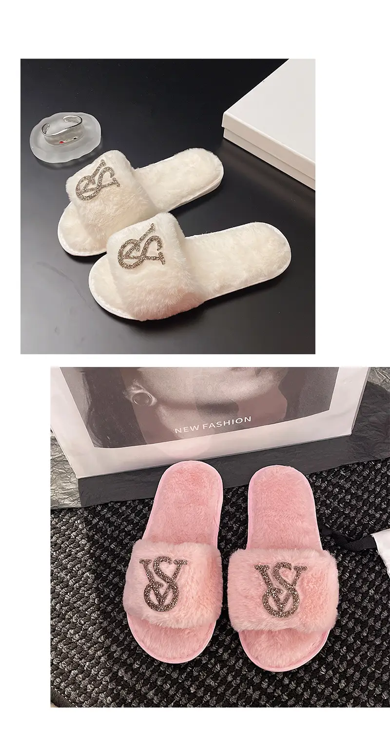 Light Luxury Trendy Brand 2025 Mao Mao Slippers Women's Slippers for Outer Wear Cotton Slippers Home Mao Mao Warm plus size Bright and Flat — feature 11