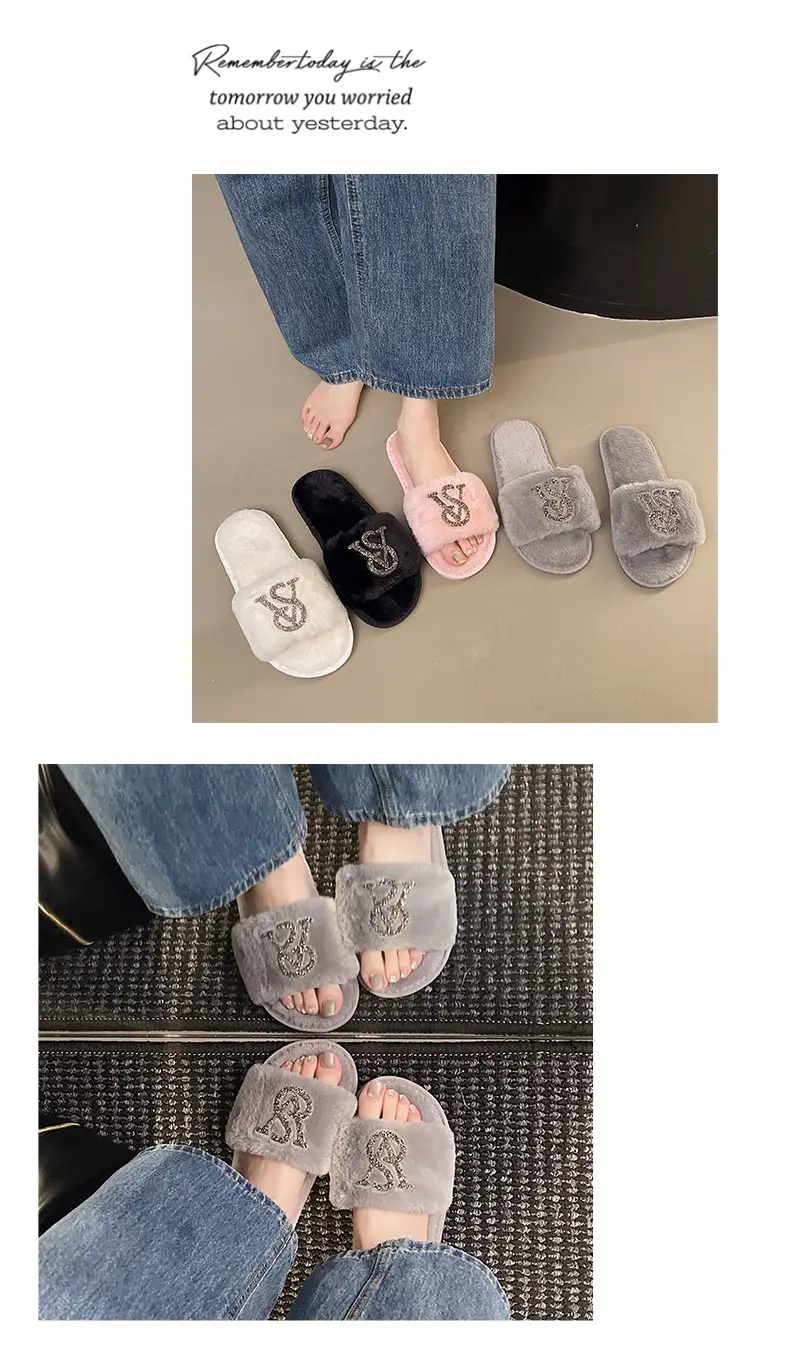 Light Luxury Trendy Brand 2025 Mao Mao Slippers Women's Slippers for Outer Wear Cotton Slippers Home Mao Mao Warm plus size Bright and Flat — feature 12