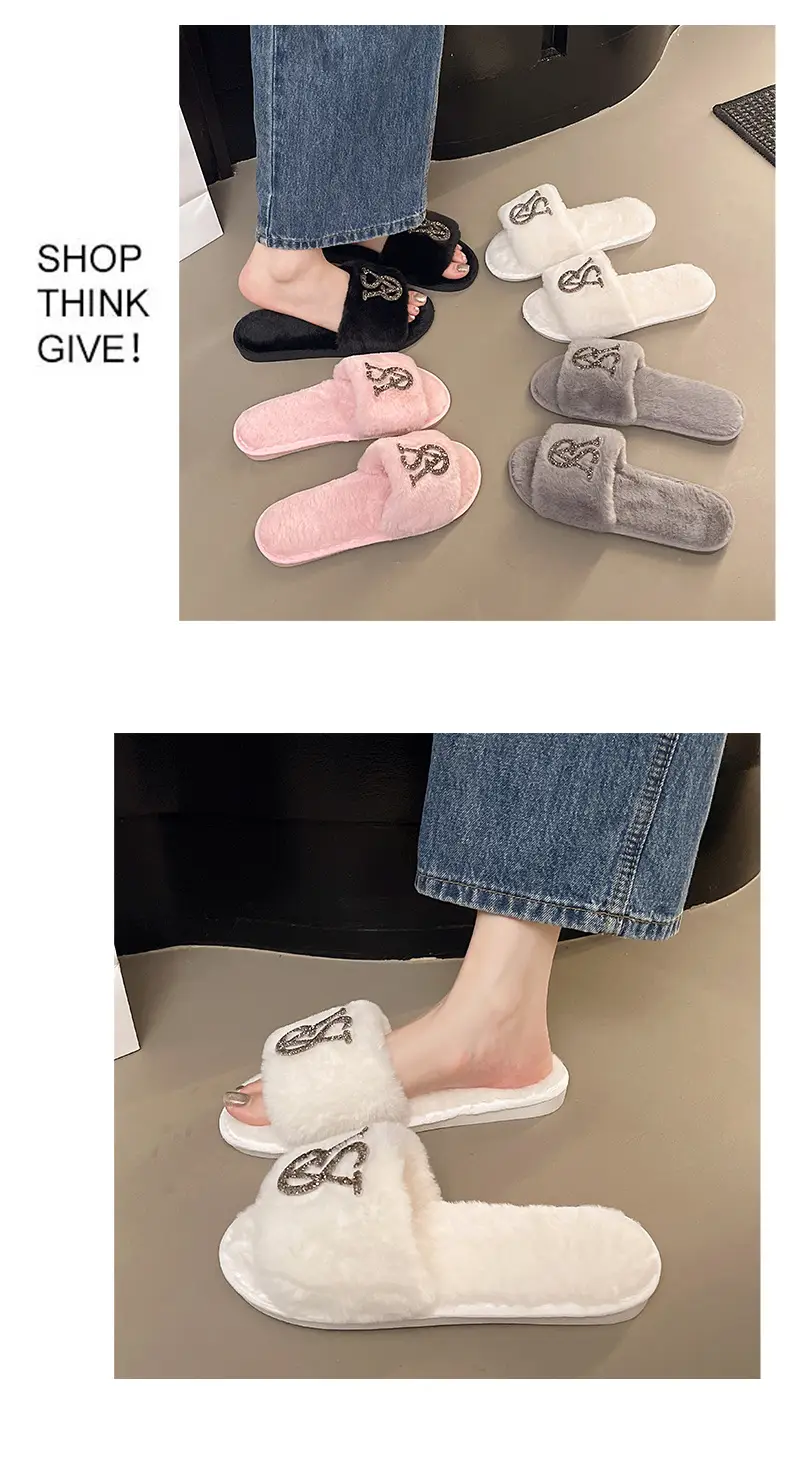 Light Luxury Trendy Brand 2025 Mao Mao Slippers Women's Slippers for Outer Wear Cotton Slippers Home Mao Mao Warm plus size Bright and Flat — feature 13