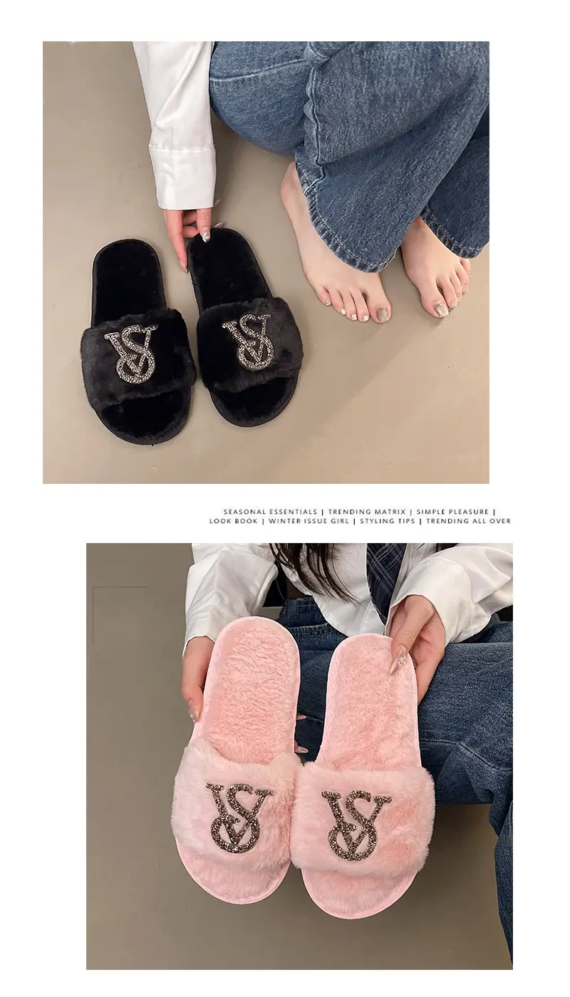 Light Luxury Trendy Brand 2025 Mao Mao Slippers Women's Slippers for Outer Wear Cotton Slippers Home Mao Mao Warm plus size Bright and Flat — feature 14