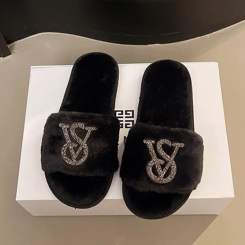 Light Luxury Trendy Brand 2025 Mao Mao Slippers Women's Slippers for Outer Wear Cotton Slippers Home Mao Mao Warm plus size Bright and Flat