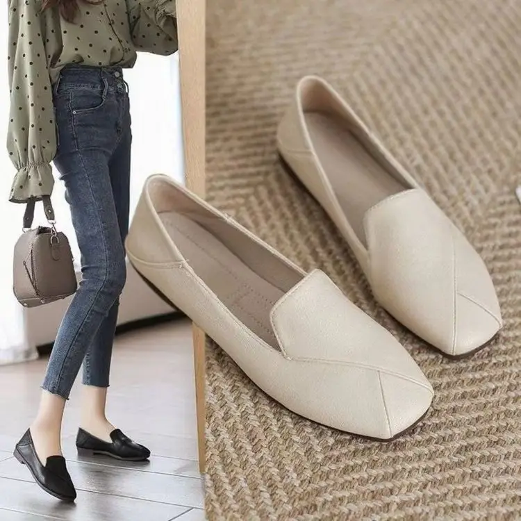 Square Toe Single-layer Shoes Women's Retro Lazy Slip-on British Shoes Red Ins Trendy Soft Bottom All-match Fairy Small Leather Shoes