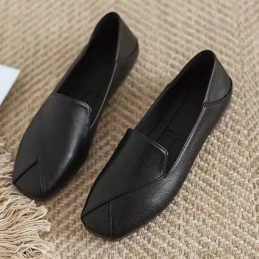 Square Toe Single-layer Shoes Women's Retro Lazy Slip-on British Shoes Red Ins Trendy Soft Bottom All-match Fairy Small Leather Shoes — feature 10