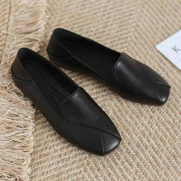 Square Toe Single-layer Shoes Women's Retro Lazy Slip-on British Shoes Red Ins Trendy Soft Bottom All-match Fairy Small Leather Shoes — feature 12