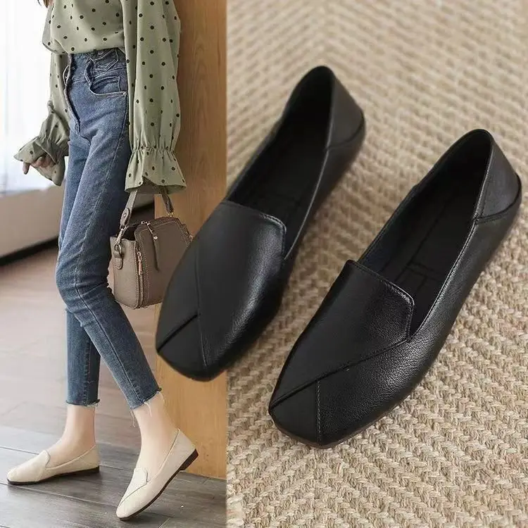 Square Toe Single-layer Shoes Women's Retro Lazy Slip-on British Shoes Red Ins Trendy Soft Bottom All-match Fairy Small Leather Shoes — feature 5