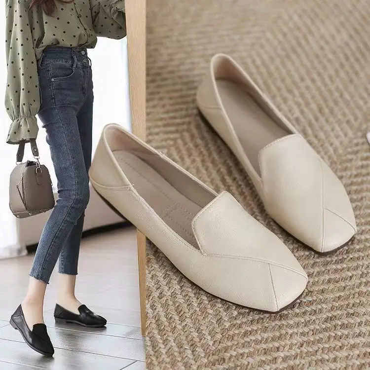 Square Toe Single-layer Shoes Women's Retro Lazy Slip-on British Shoes Red Ins Trendy Soft Bottom All-match Fairy Small Leather Shoes — feature 6