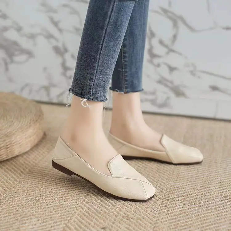 Square Toe Single-layer Shoes Women's Retro Lazy Slip-on British Shoes Red Ins Trendy Soft Bottom All-match Fairy Small Leather Shoes — feature 8