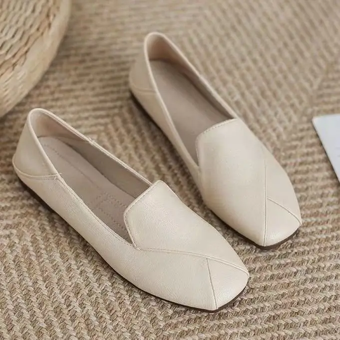Square Toe Single-layer Shoes Women's Retro Lazy Slip-on British Shoes Red Ins Trendy Soft Bottom All-match Fairy Small Leather Shoes