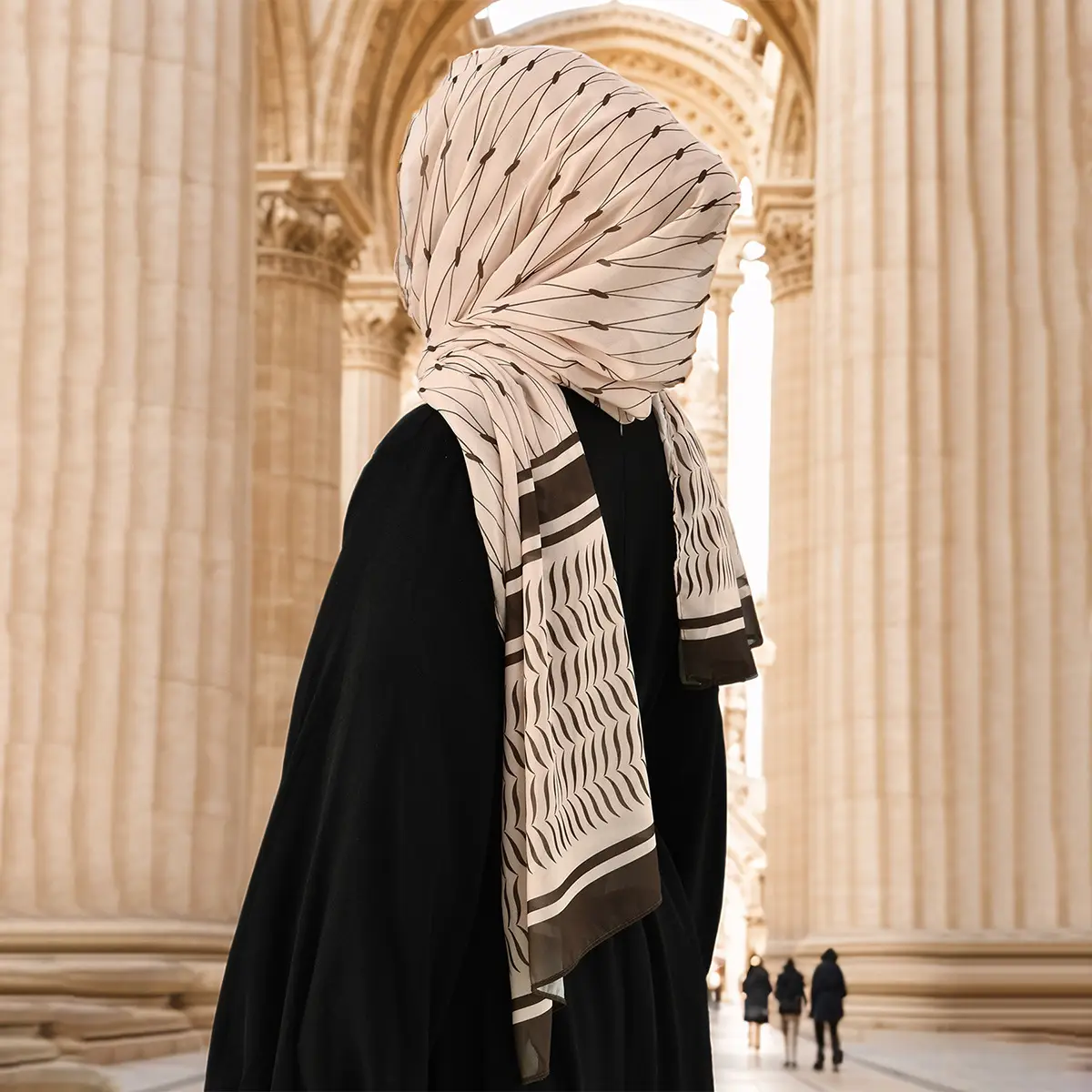 Arabian Chiffon Long Scarf for Women Beige Black - Image 4