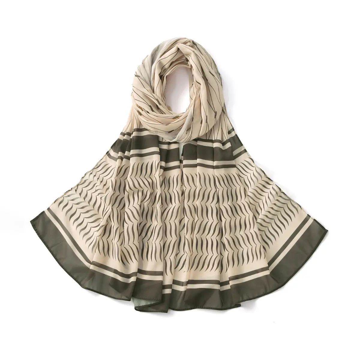 Arabian Chiffon Long Scarf for Women Beige Black - Image 7
