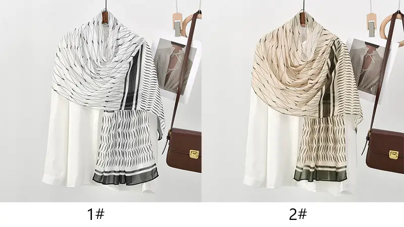 Arabian Chiffon Long Scarf for Women Beige Black — feature 3