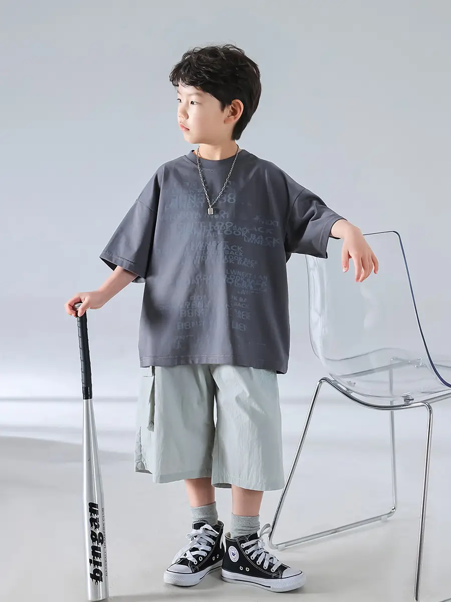 Boys Korean Print Short Sleeve T-Shirt White 2025 - Image 7
