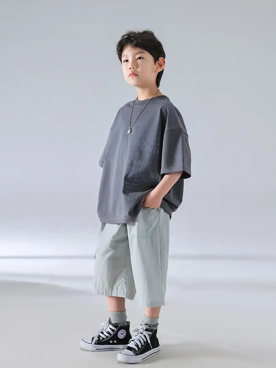 Boys Korean Print Short Sleeve T-Shirt White 2025 — feature 18