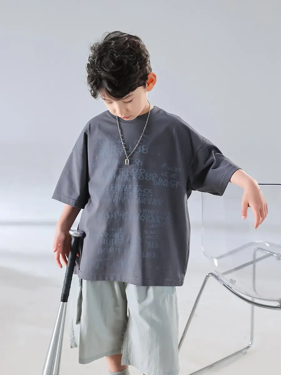 Boys Korean Print Short Sleeve T-Shirt White 2025 — feature 21