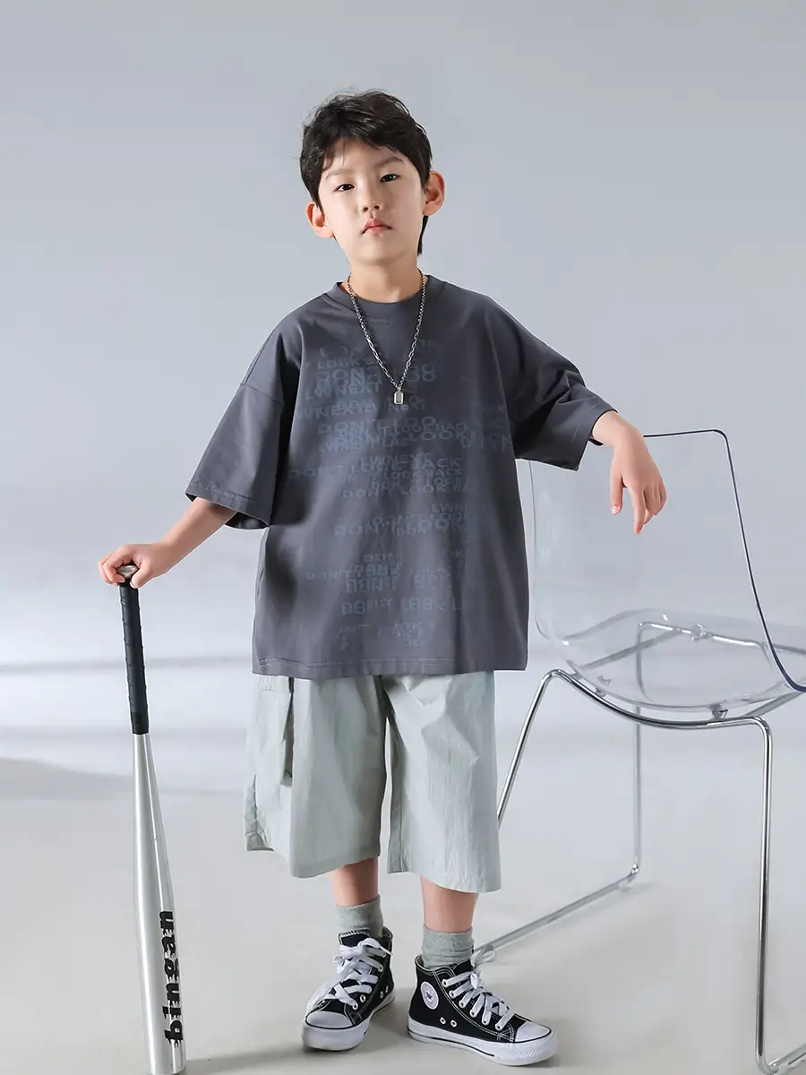 Boys Korean Print Short Sleeve T-Shirt White 2025 — feature 22