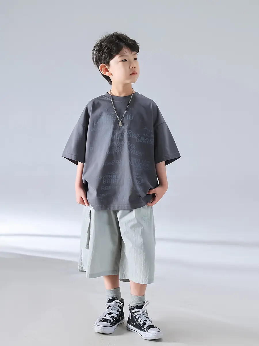 Boys Korean Print Short Sleeve T-Shirt White 2025 — feature 24