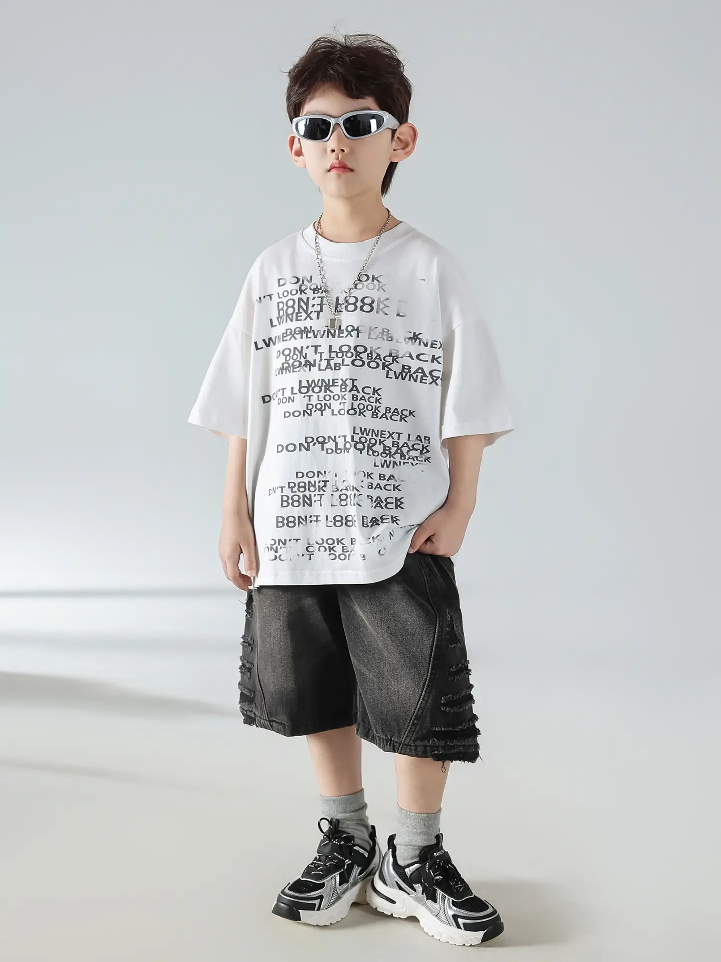 Boys Korean Print Short Sleeve T-Shirt White 2025 — feature 25