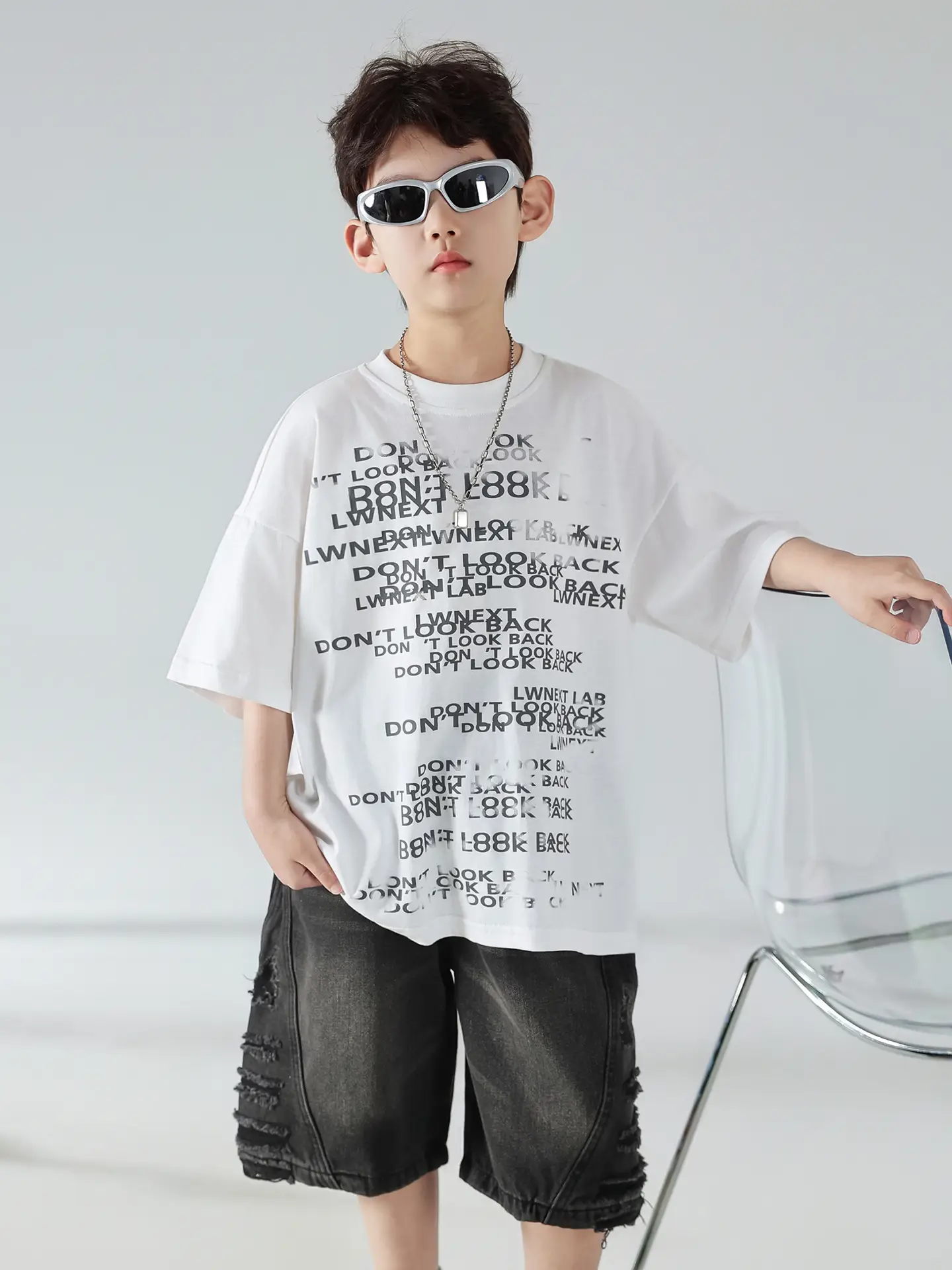 Boys Korean Print Short Sleeve T-Shirt White 2025 — feature 26