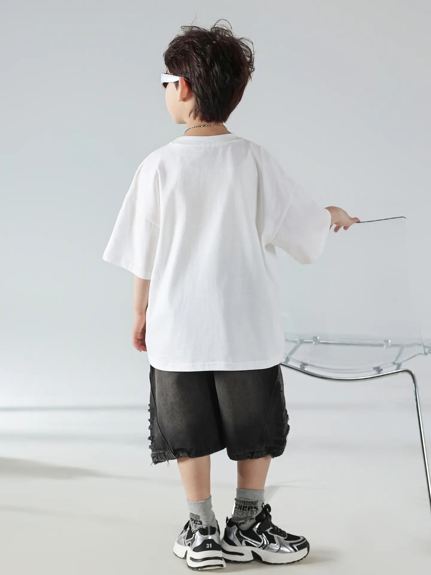Boys Korean Print Short Sleeve T-Shirt White 2025 — feature 27