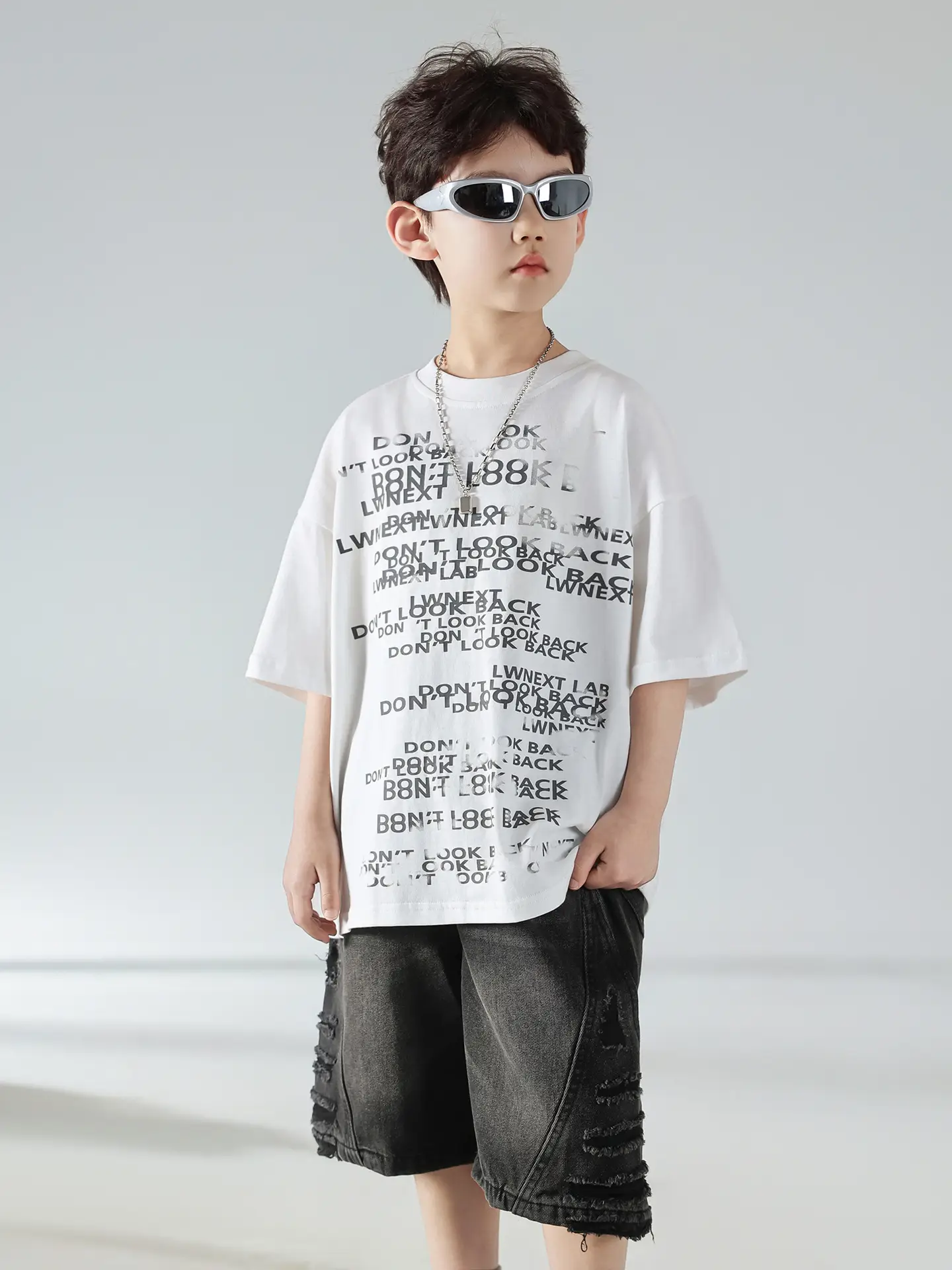 Boys Korean Print Short Sleeve T-Shirt White 2025 — feature 28
