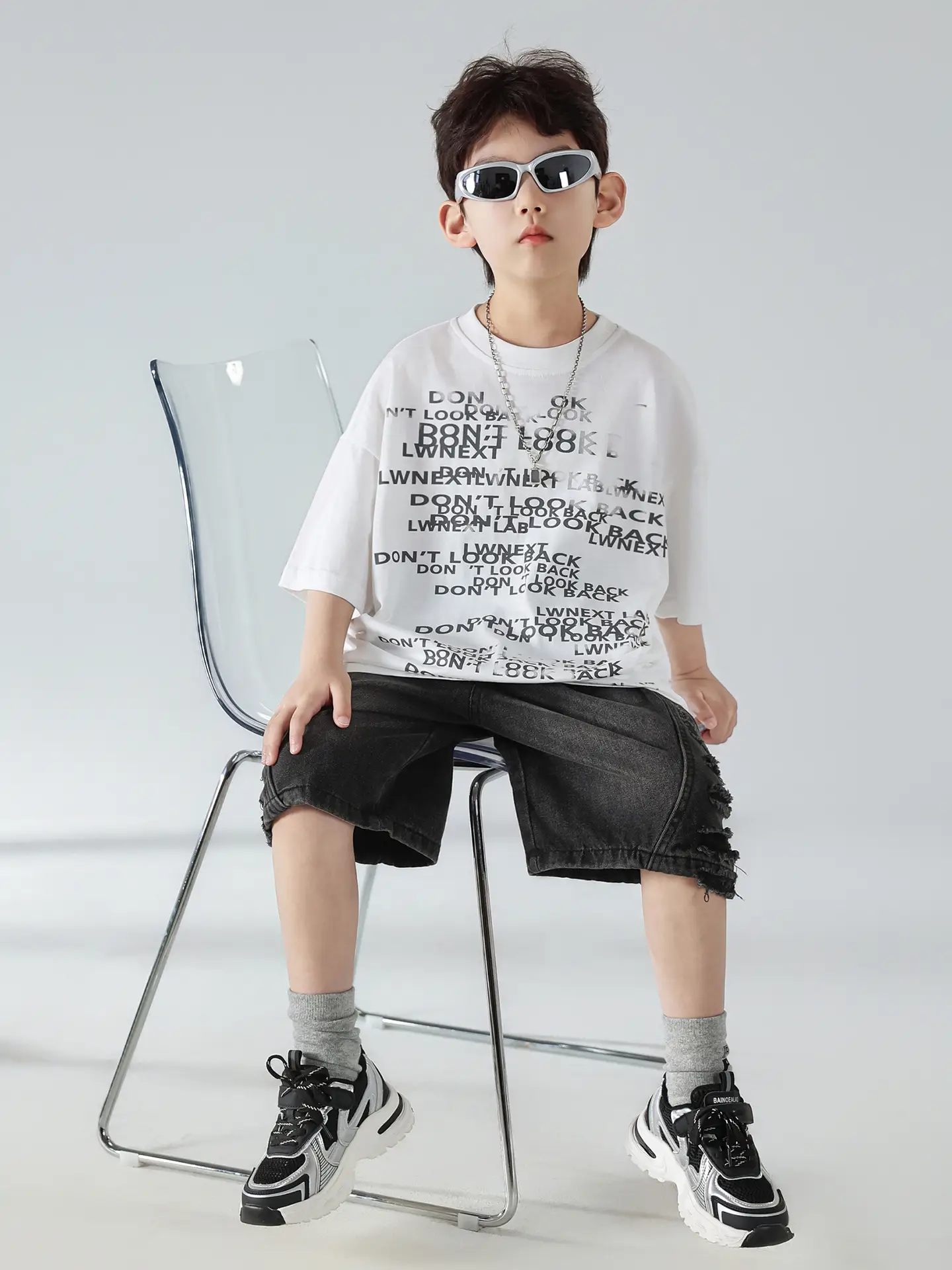 Boys Korean Print Short Sleeve T-Shirt White 2025 — feature 30