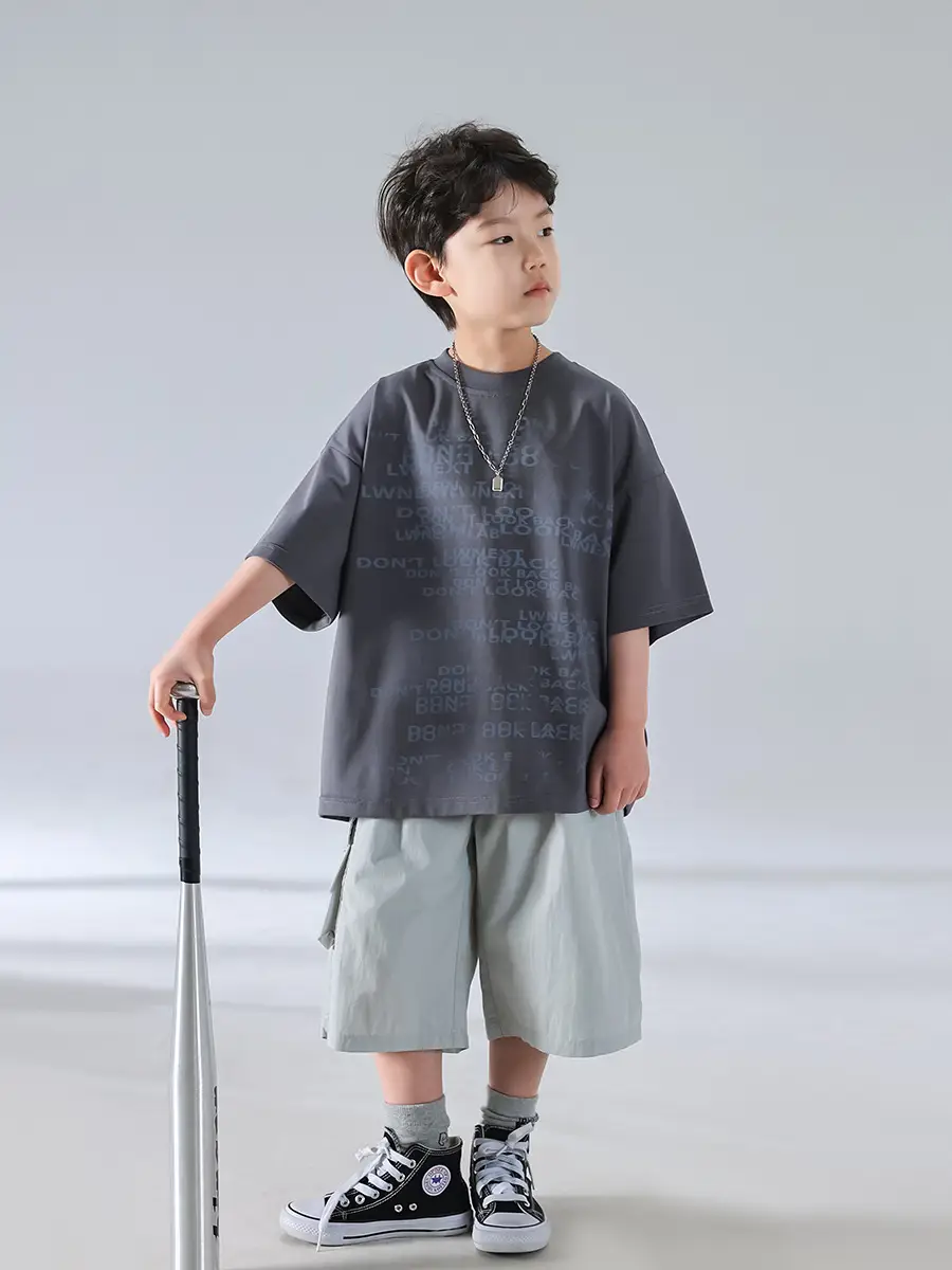 Boys Korean Print Short Sleeve T-Shirt White 2025 — feature 4