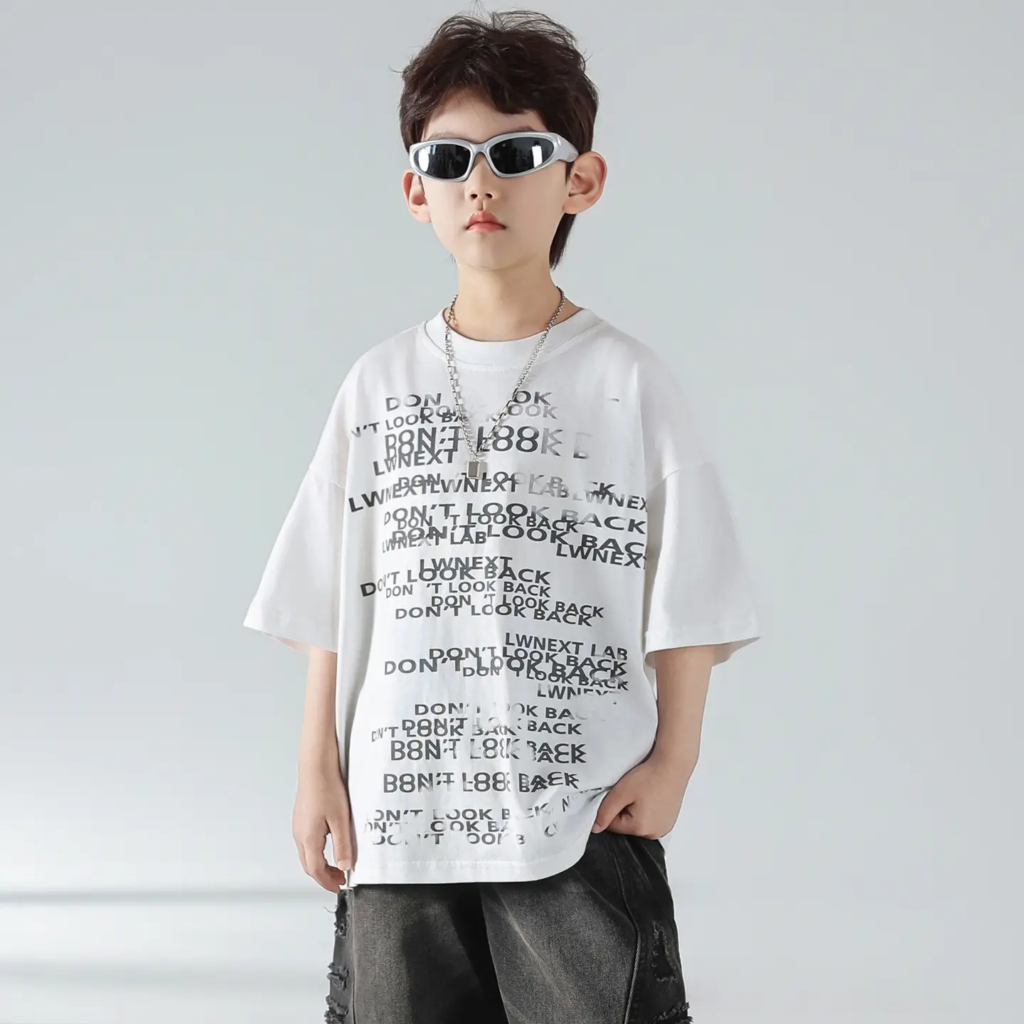Boys Korean Print Short Sleeve T-Shirt White 2025 - Image 3