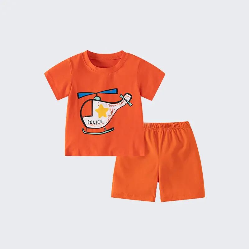 2025 Boys Orange Cartoon Dinosaur T-Shirt Shorts Set - Image 8
