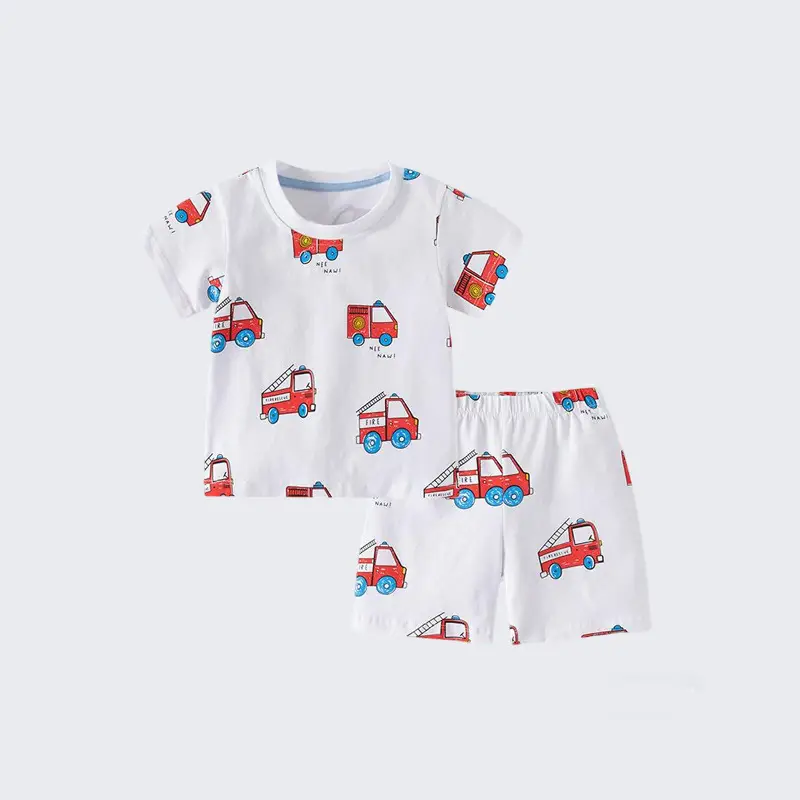 2025 Boys Orange Cartoon Dinosaur T-Shirt Shorts Set - Image 2
