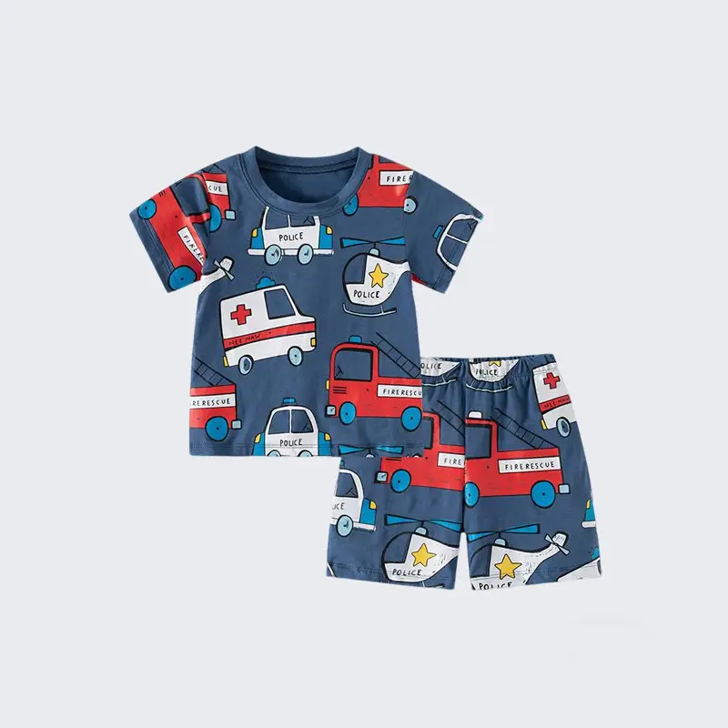 2025 Boys Orange Cartoon Dinosaur T-Shirt Shorts Set - Image 3