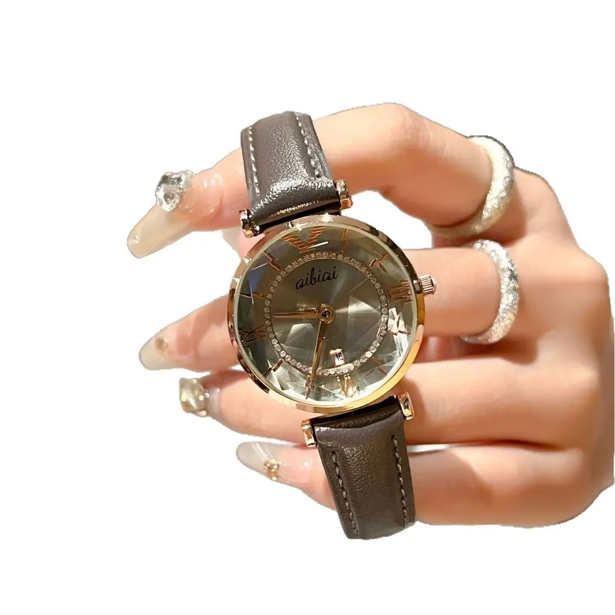 Women's Mirror Diamond Glass Ferris Wheel Watch Gold Steel Belt - Image 5