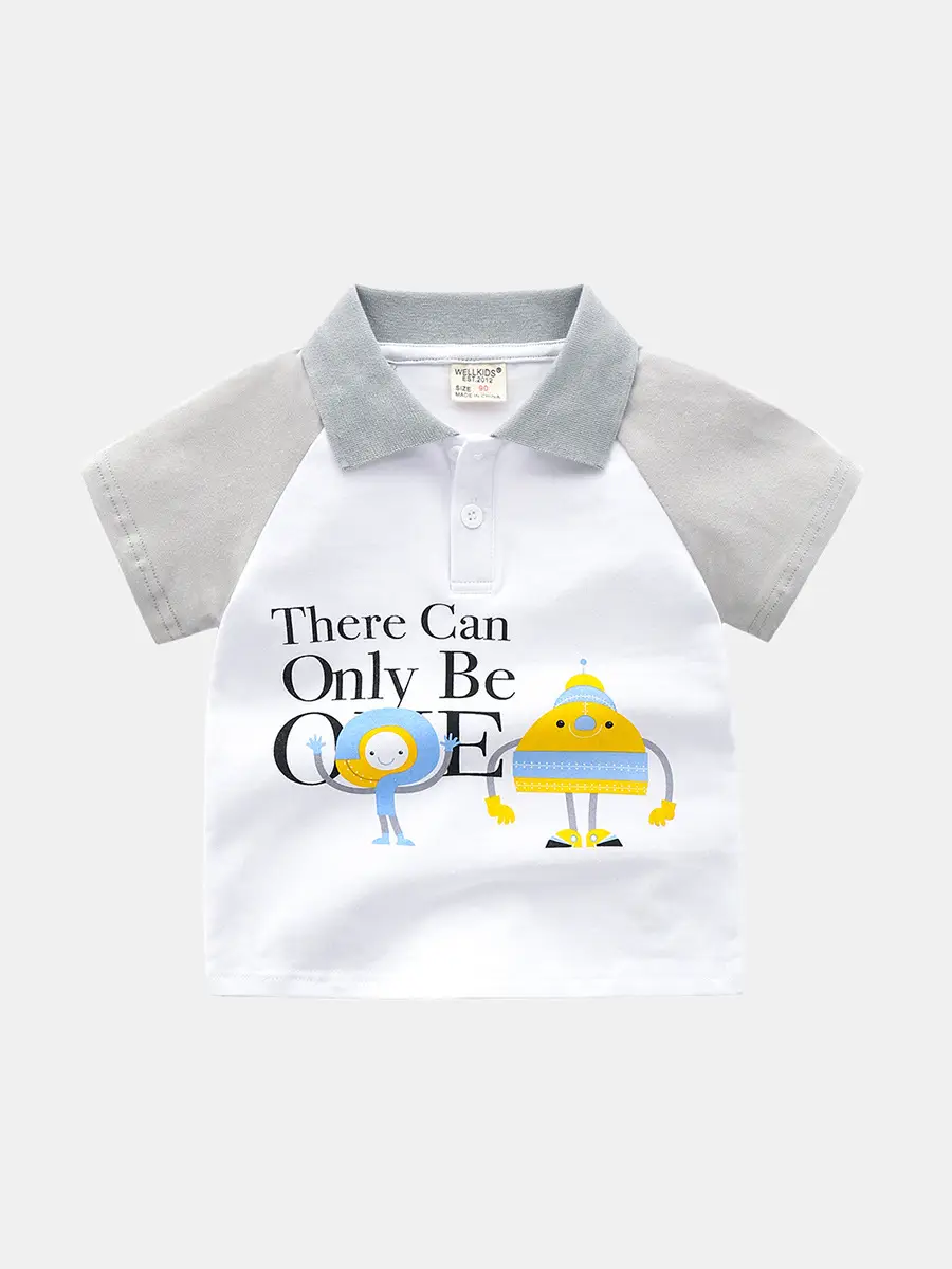 Kids Boys Polo Shirt White Green Whale Print 2025