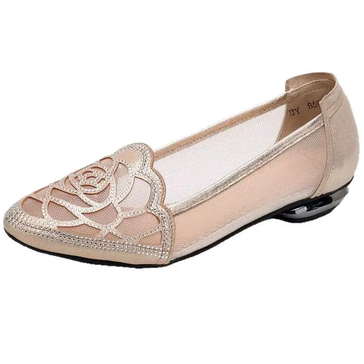 Soft Bottom Baotou Rhinestone Hollow Mesh Shoes 2025 Summer New Flat Pointed Shallow Mouth Comfortable Sandals for Women - Image 6