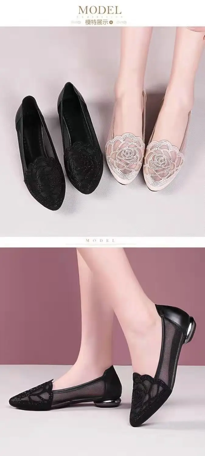 Soft Bottom Baotou Rhinestone Hollow Mesh Shoes 2025 Summer New Flat Pointed Shallow Mouth Comfortable Sandals for Women — feature 4