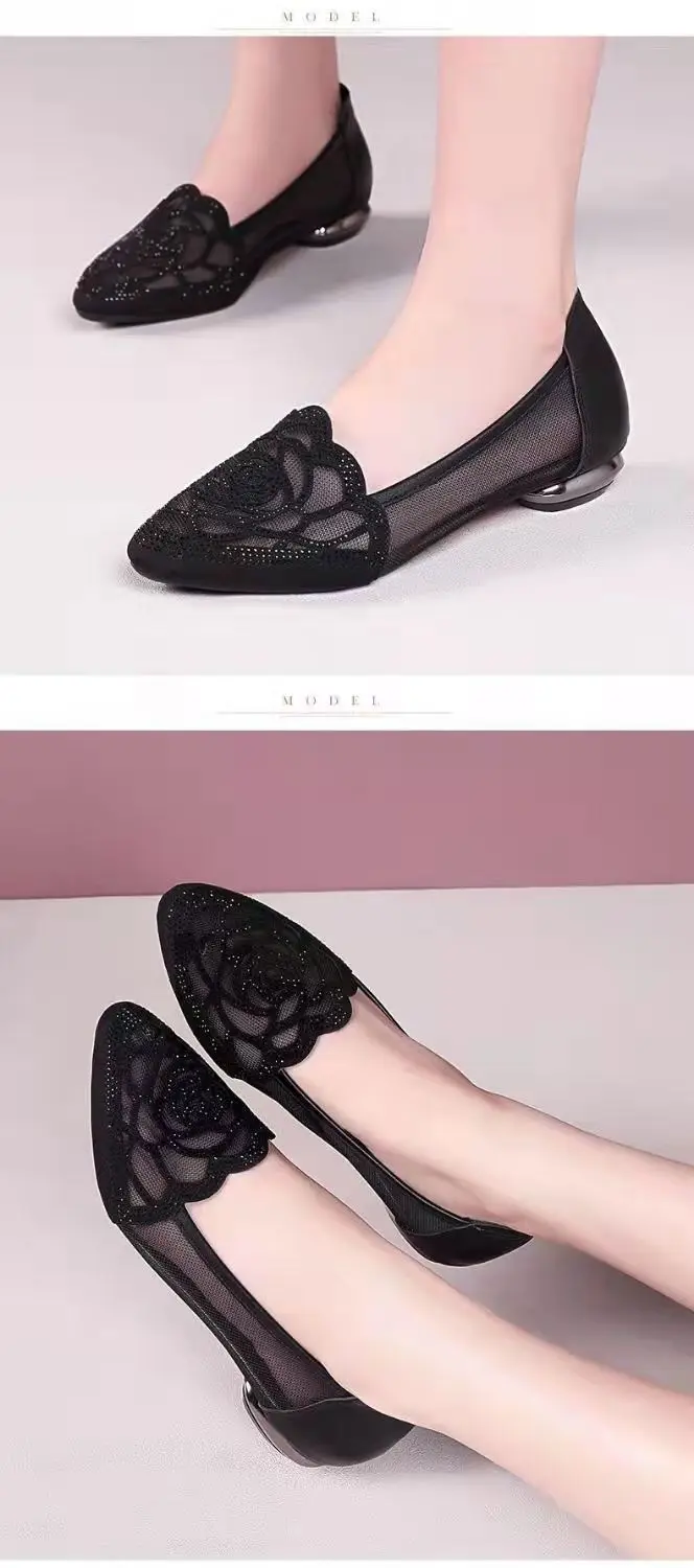 Soft Bottom Baotou Rhinestone Hollow Mesh Shoes 2025 Summer New Flat Pointed Shallow Mouth Comfortable Sandals for Women — feature 5