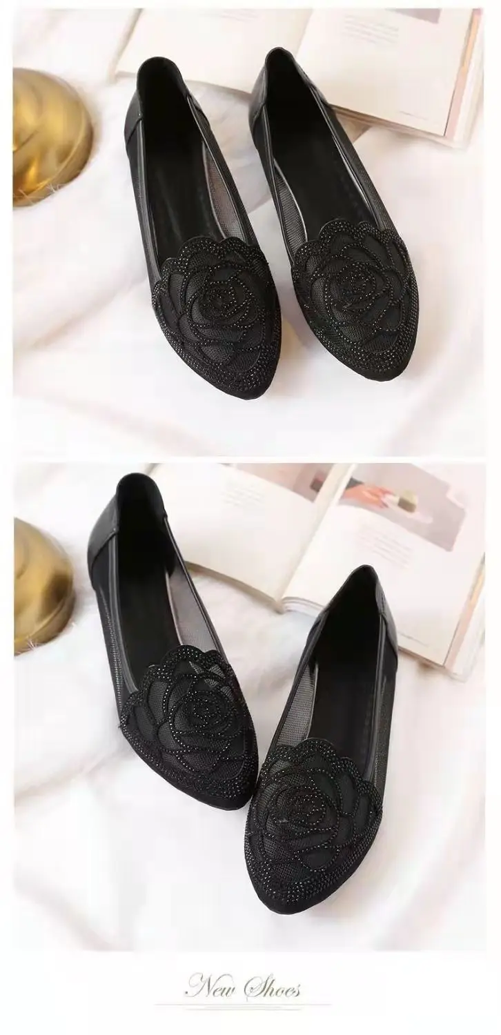 Soft Bottom Baotou Rhinestone Hollow Mesh Shoes 2025 Summer New Flat Pointed Shallow Mouth Comfortable Sandals for Women — feature 8