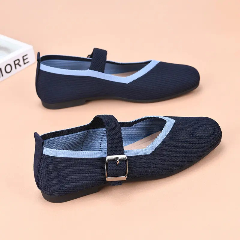 Cross-Border Large Size Popular Women's Breathable Mesh Square Toe Casual Shoes Soft Lightweight Breathable Inner Mother's Shoes