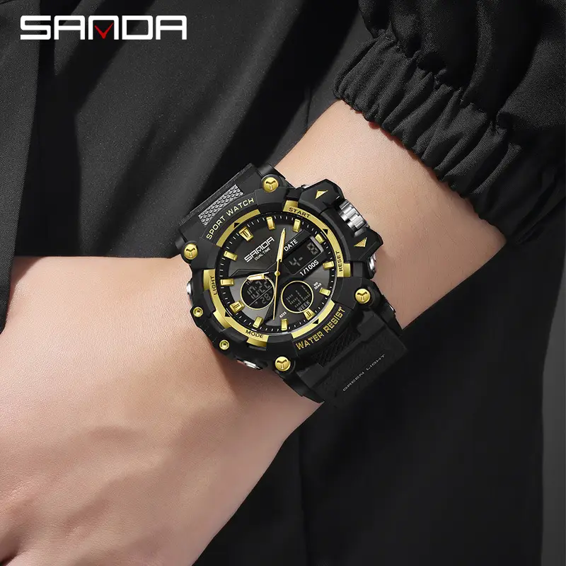 Sanda Black Red Waterproof Men's Digital Watch - Image 11