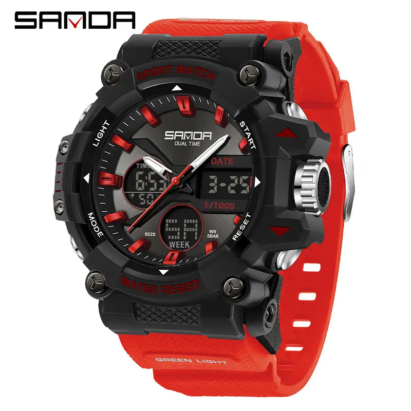 Sanda Black Red Waterproof Men's Digital Watch - Image 8