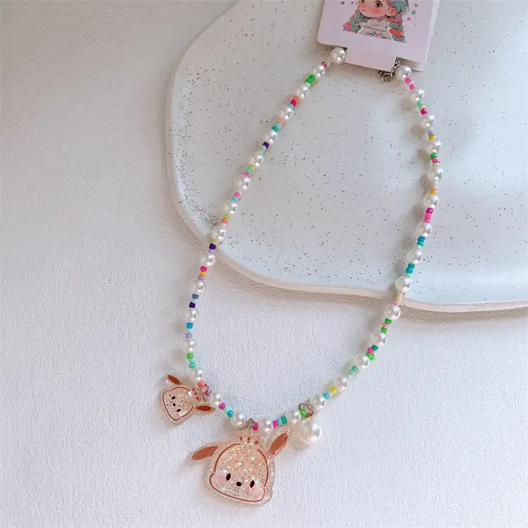 Cute Children's Rainbow Sequins Pearl Clavicle Necklace