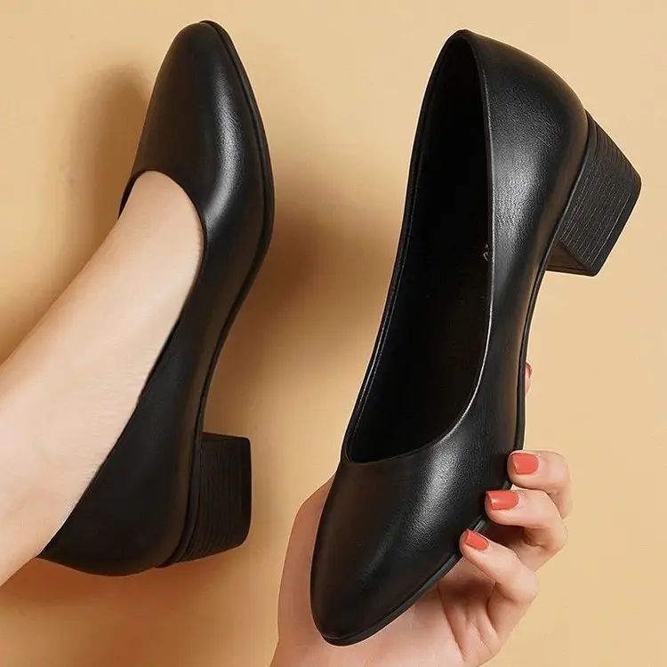 Stewardess Standing for a Long Time Not Tired Etiquette Work Shoes Women's Black Professional Hotel Work Shoes Interview Thick Heel Leather Shoes Single Shoes - Image 3