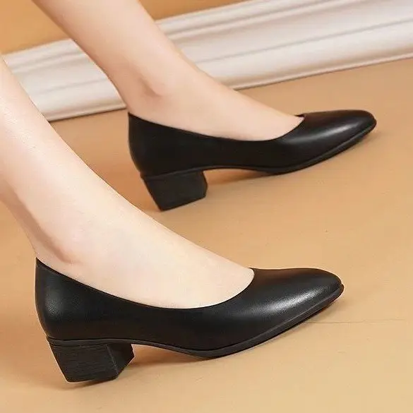 Stewardess Standing for a Long Time Not Tired Etiquette Work Shoes Women's Black Professional Hotel Work Shoes Interview Thick Heel Leather Shoes Single Shoes - Image 4