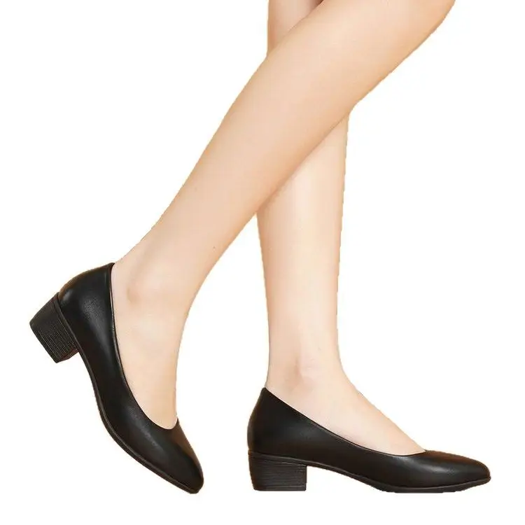 Stewardess Standing for a Long Time Not Tired Etiquette Work Shoes Women's Black Professional Hotel Work Shoes Interview Thick Heel Leather Shoes Single Shoes - Image 6
