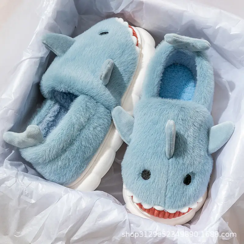 Shark Cotton Slippers Men's Winter Indoor Home Cute Warm Thickened Non-Slip Cross-Border Cotton Shoes for Couple Women
