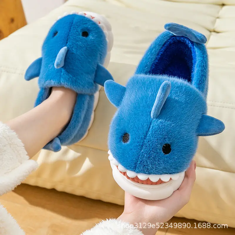 Shark Cotton Slippers Men's Winter Indoor Home Cute Warm Thickened Non-Slip Cross-Border Cotton Shoes for Couple Women