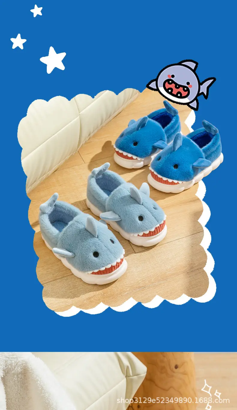 Shark Cotton Slippers Men's Winter Indoor Home Cute Warm Thickened Non-Slip Cross-Border Cotton Shoes for Couple Women — feature 2