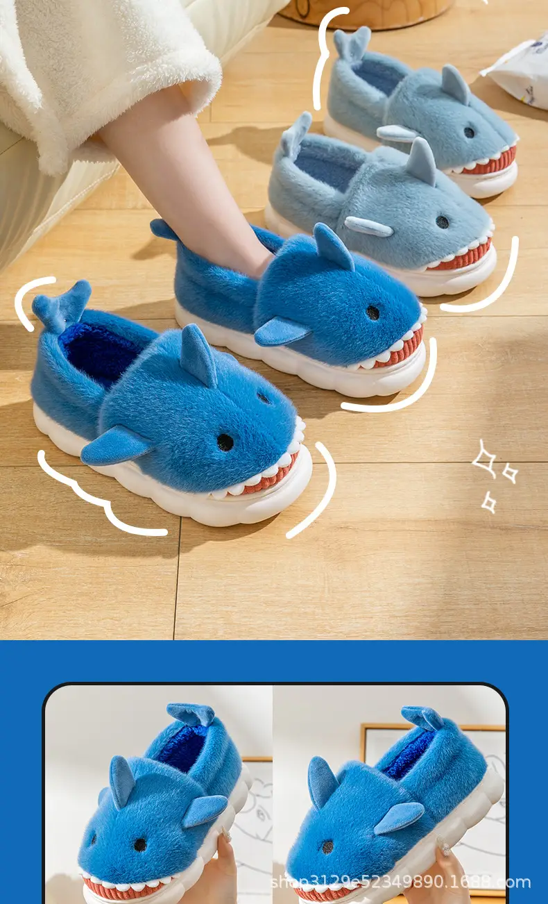 Shark Cotton Slippers Men's Winter Indoor Home Cute Warm Thickened Non-Slip Cross-Border Cotton Shoes for Couple Women — feature 3