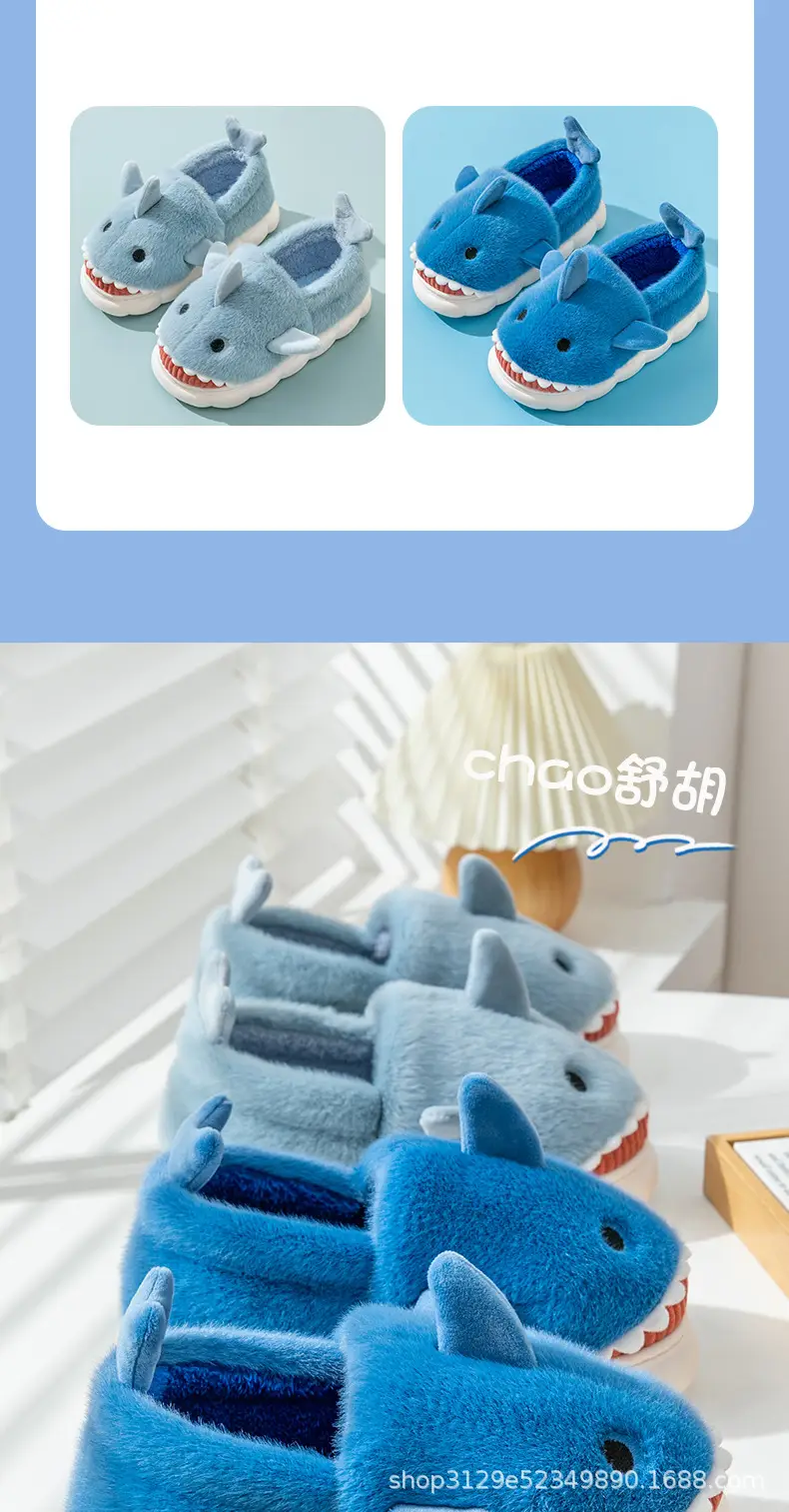 Shark Cotton Slippers Men's Winter Indoor Home Cute Warm Thickened Non-Slip Cross-Border Cotton Shoes for Couple Women — feature 5