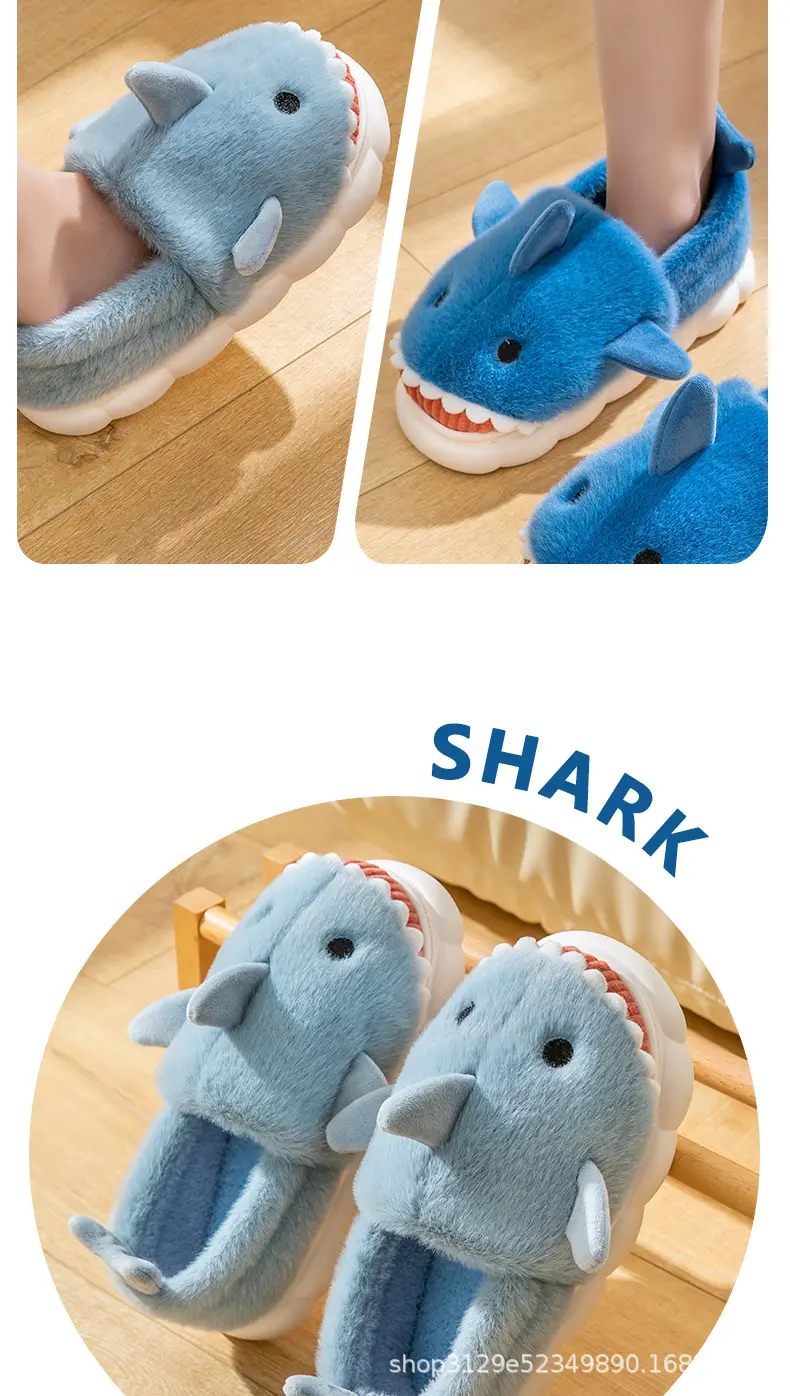 Shark Cotton Slippers Men's Winter Indoor Home Cute Warm Thickened Non-Slip Cross-Border Cotton Shoes for Couple Women — feature 8